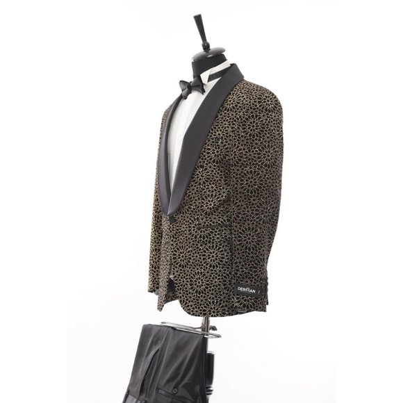 Derman Black Gold Floral Patterned Glitter Luxury 2 Piece Tuxedo - Picture 4 of 6